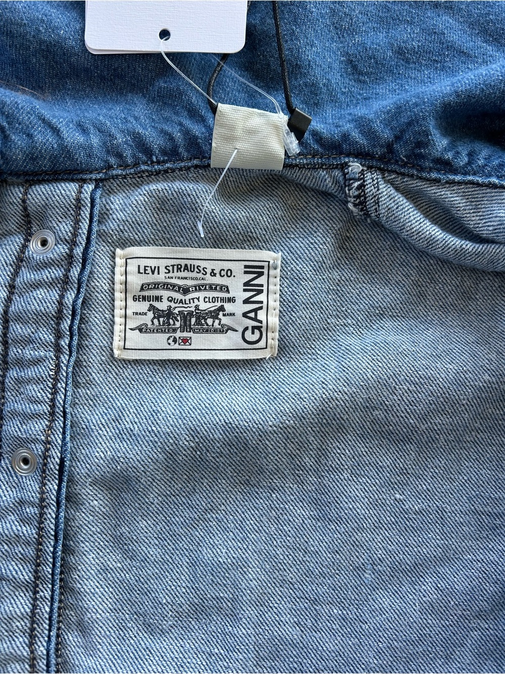 NWT Ganni x Levi’s Ruffled Collar Denim Pullover Shirt - Picture 8 of 8